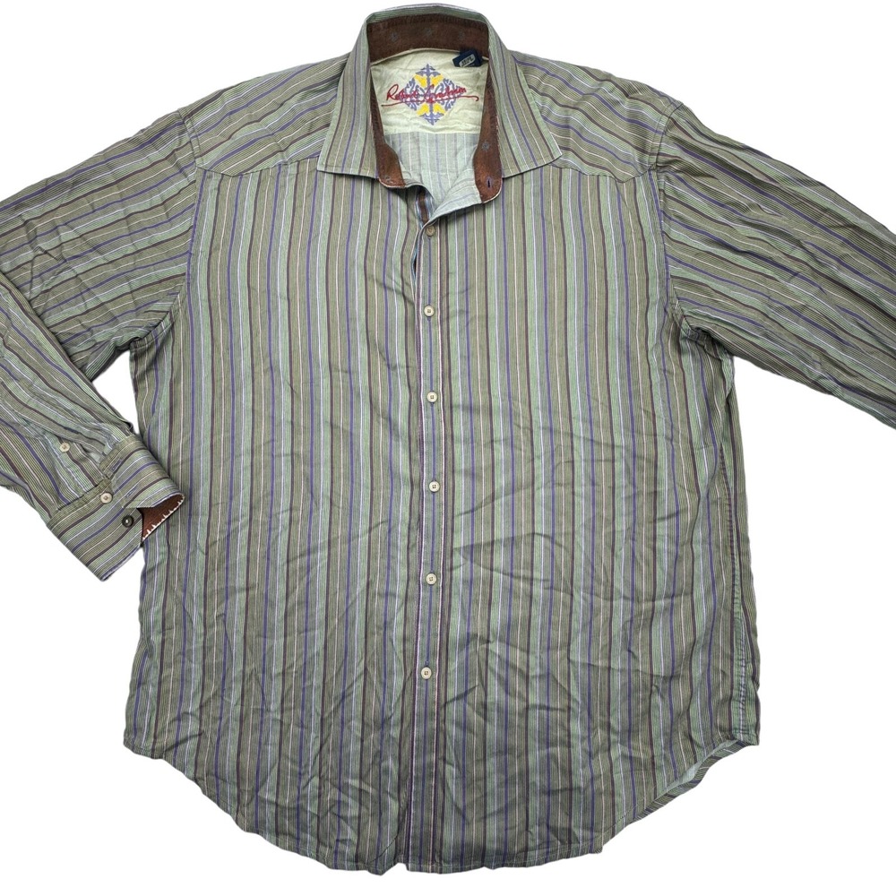 Robert Graham Shirt Mens XL Striped Flip Cuff Long Sleeve Button Down Cotton